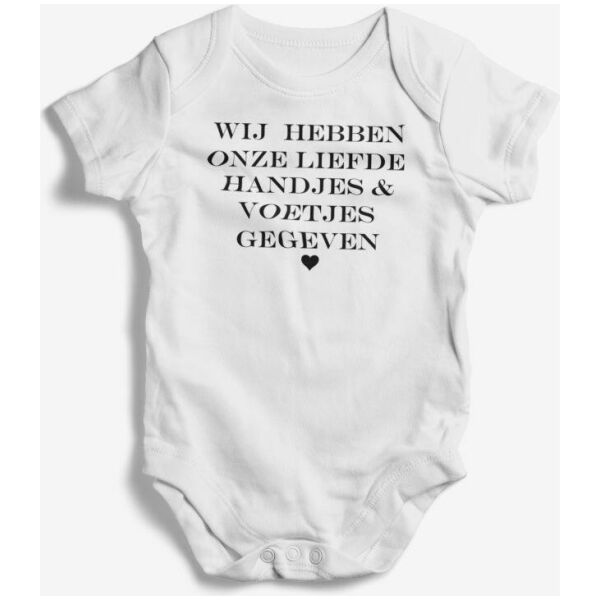 Rompertje wij hebben onze liefde handjes en voetjes gegeven cadeau geboorte, mama, babyshower, valentine, jongen, meisje, zusje, broertje, papa, opa, oom, tante