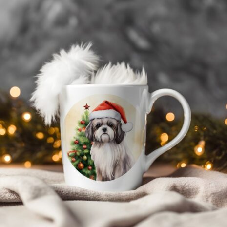 magicdatnl2023_Lhasa_Apso__Wear_Santa_Claus_Dress_background_Ch_c655347f-b526-4359-9ff4-b70bee4a3412-Smart Object-216-mug christmas