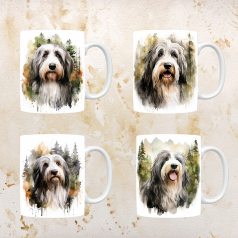 Bearded Collie mokken set van 4