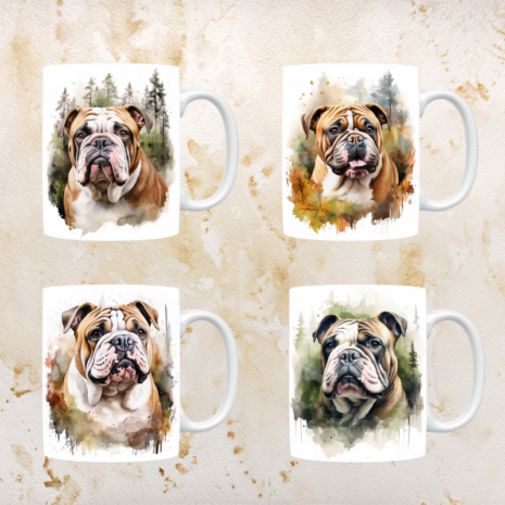 Engelse Bulldog mokken set van 4