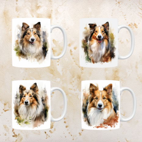 Shetland Sheepdog mokken set van 4