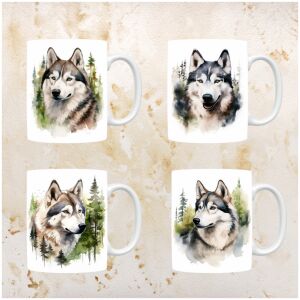 Siberische Husky mokken set van 4