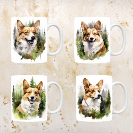 Welsh Corgi mokken set van 4