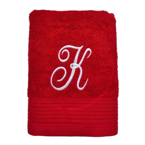 Badhanddoek rood met initiaal borduren