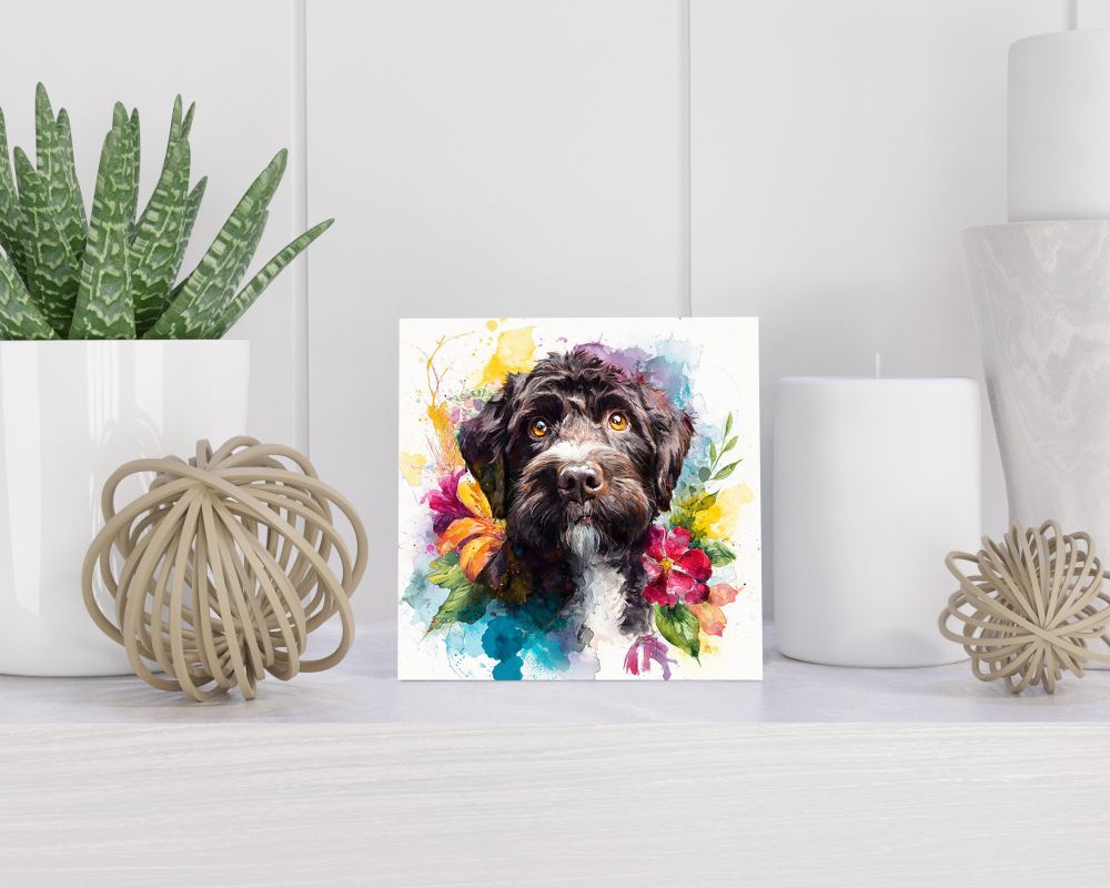 Tegel 15X15 Cm Met Portugese Waterhond Cadeau Decoratie | Tegeltjes Met Tekst | Tegeltjes Met Spreuken | Collega | Oma | Opa | Pensioen | Mama | Papa | Vriend Tegel 15x15 cm Portugese Waterhond