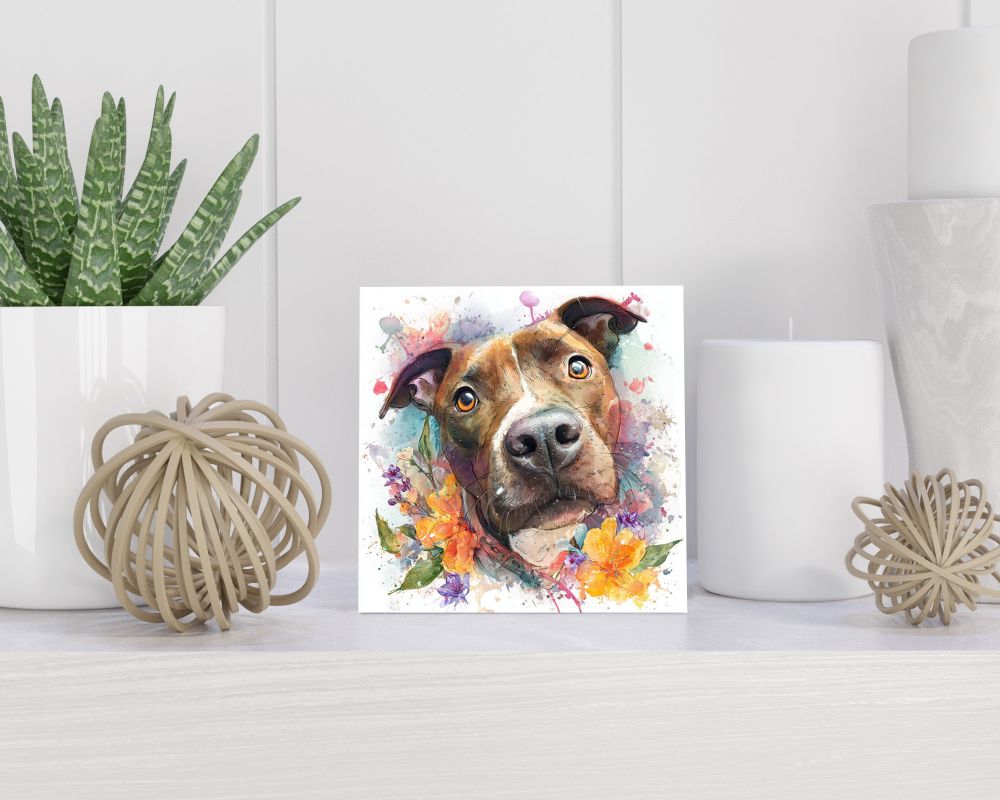 Tegel 15X15 Cm Met Staffordshire Bull Terrier Cadeau Decoratie | Tegeltjes Met Tekst | Tegeltjes Met Spreuken | Collega | Oma | Opa | Pensioen | Mama | Papa | Vriend Tegel 15x15 cm Staffordshire Bull Terrier