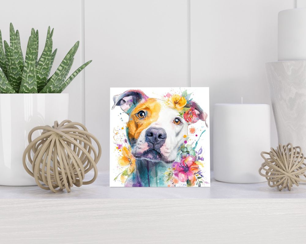 Tegel 15X15 Cm Met American Staffordshire Terriër Cadeau Decoratie | Tegeltjes Met Tekst | Tegeltjes Met Spreuken | Collega | Oma | Opa | Pensioen | Mama | Papa | Vriend Tegel 15x15 cm American Staffordshire Terriër