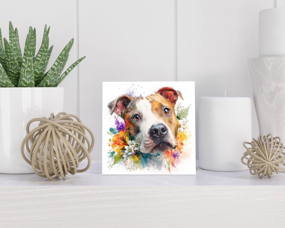 Tegel 15X15 Cm Met American Staffordshire Terriër Cadeau Decoratie | Tegeltjes Met Tekst | Tegeltjes Met Spreuken | Collega | Oma | Opa | Pensioen | Mama | Papa | Vriend Tegel 15x15 cm American Staffordshire Terriër