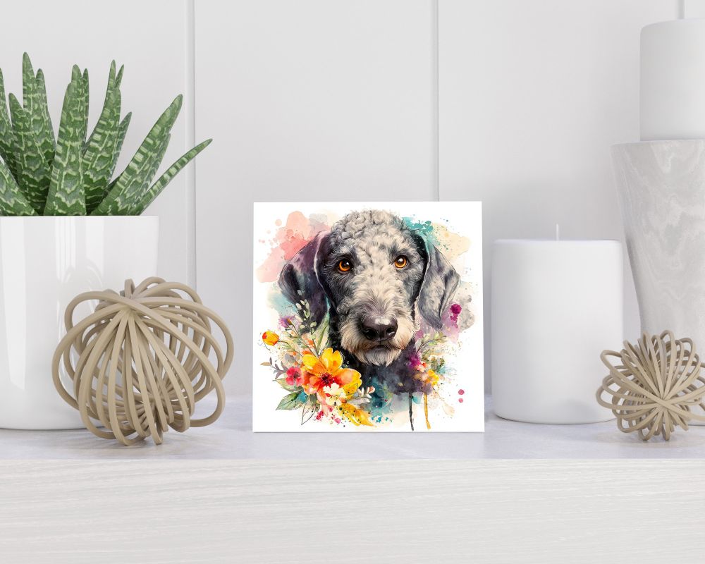 Tegel 15X15 Cm Met Bedlington Terriër Cadeau Decoratie | Tegeltjes Met Tekst | Tegeltjes Met Spreuken | Collega | Oma | Opa | Pensioen | Mama | Papa | Vriend Tegel 15x15 cm Bedlington Terriër