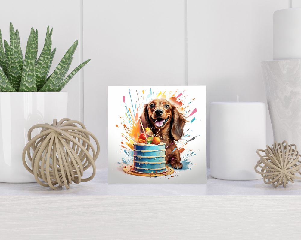 Tegel 15X15 Cm Met Teckel Kortharig Cadeau Decoratie | Tegeltjes Met Tekst | Tegeltjes Met Spreuken | Collega | Oma | Opa | Pensioen | Mama | Papa | Vriend Tegel 15x15 cm Teckel Kortharig