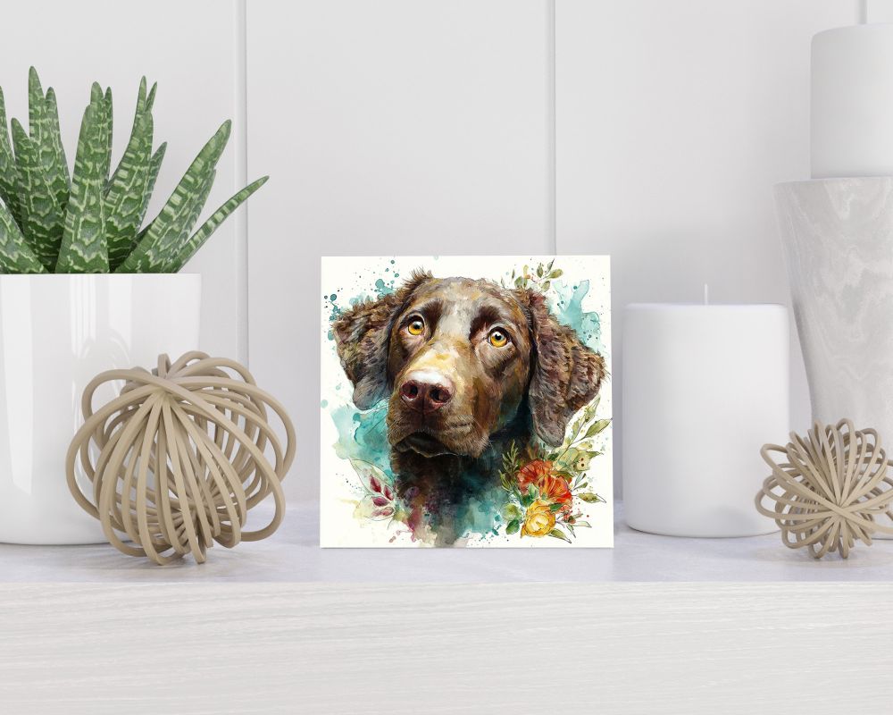 Tegel 15X15 Cm Met Curly-Coated Retriever Cadeau Decoratie | Tegeltjes Met Tekst | Tegeltjes Met Spreuken | Collega | Oma | Opa | Pensioen | Mama | Papa | Vriend Tegel 15x15 cm Curly-Coated Retriever