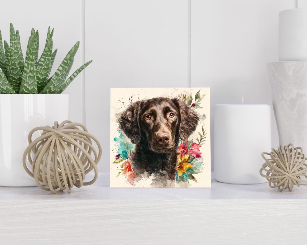 Tegel 15X15 Cm Met Curly-Coated Retriever Cadeau Decoratie | Tegeltjes Met Tekst | Tegeltjes Met Spreuken | Collega | Oma | Opa | Pensioen | Mama | Papa | Vriend Tegel 15x15 cm Curly-Coated Retriever