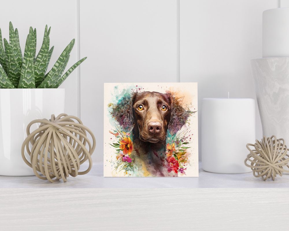 Tegel 15X15 Cm Met Curly-Coated Retriever Cadeau Decoratie | Tegeltjes Met Tekst | Tegeltjes Met Spreuken | Collega | Oma | Opa | Pensioen | Mama | Papa | Vriend Tegel 15x15 cm Curly-Coated Retriever