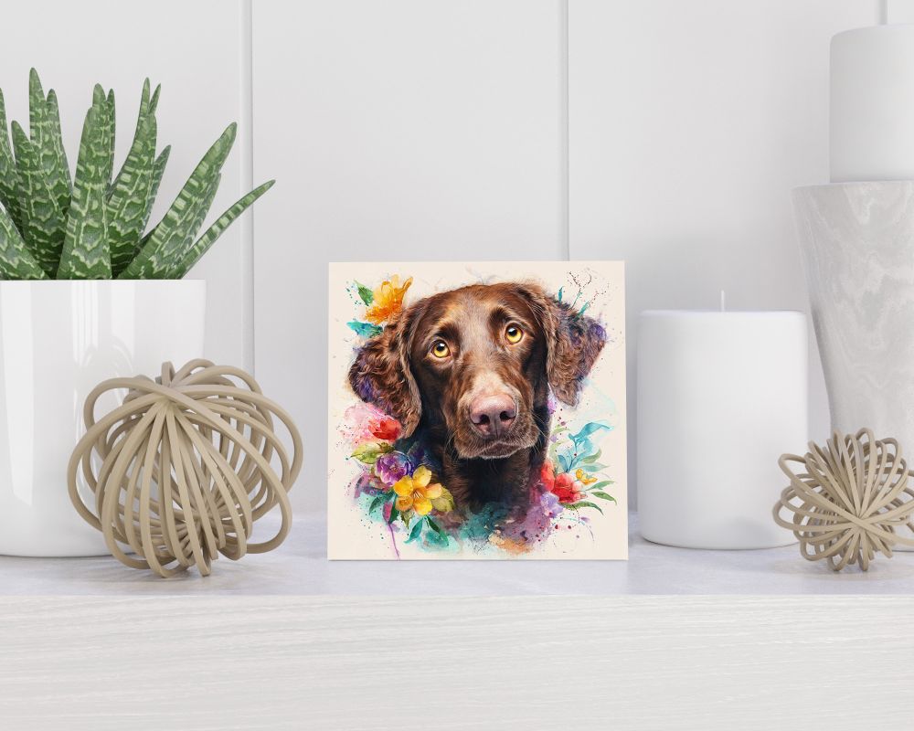 Tegel 15X15 Cm Met Curly-Coated Retriever Cadeau Decoratie | Tegeltjes Met Tekst | Tegeltjes Met Spreuken | Collega | Oma | Opa | Pensioen | Mama | Papa | Vriend Tegel 15x15 cm Curly-Coated Retriever