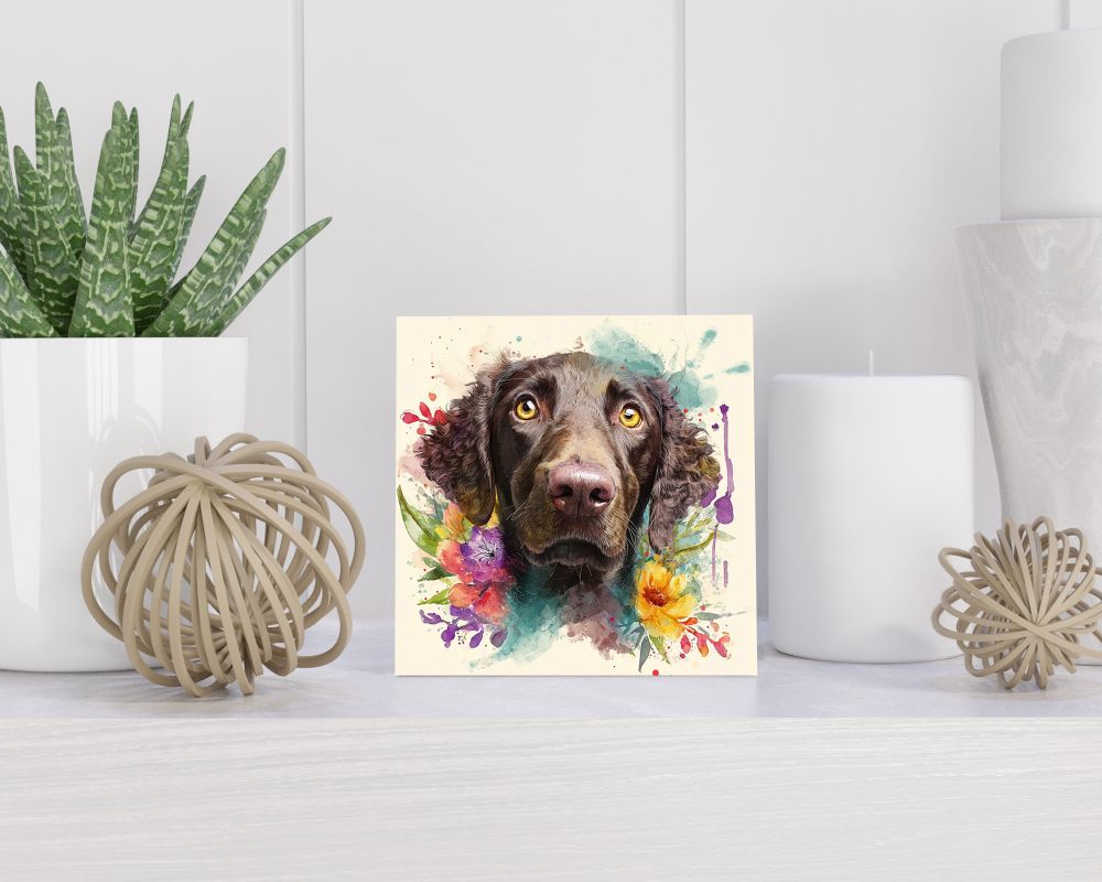 Tegel 15X15 Cm Met Curly-Coated Retriever Cadeau Decoratie | Tegeltjes Met Tekst | Tegeltjes Met Spreuken | Collega | Oma | Opa | Pensioen | Mama | Papa | Vriend Tegel 15x15 cm Curly-Coated Retriever