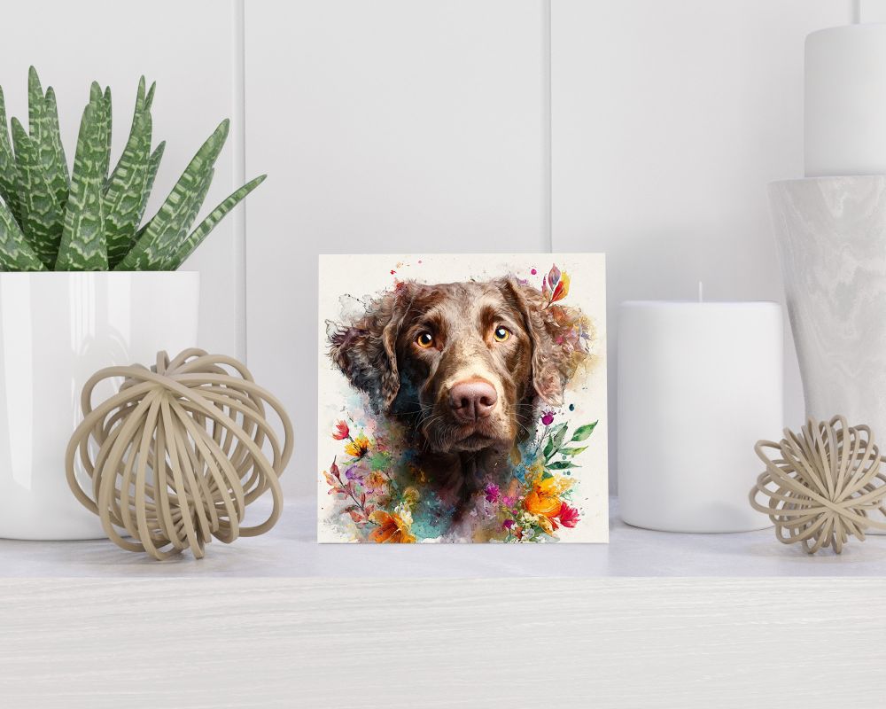 Tegel 15X15 Cm Met Curly-Coated Retriever Cadeau Decoratie | Tegeltjes Met Tekst | Tegeltjes Met Spreuken | Collega | Oma | Opa | Pensioen | Mama | Papa | Vriend Tegel 15x15 cm Curly-Coated Retriever