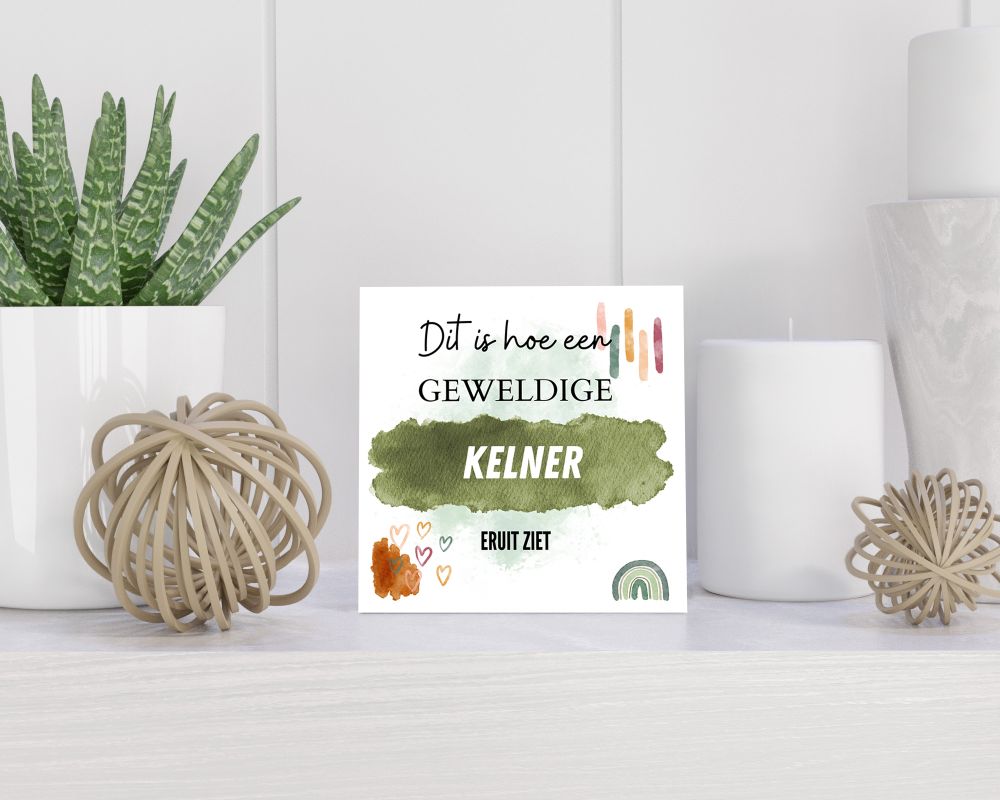 Tegel 15X15 Cm Met Kelner Cadeau Decoratie | Tegeltjes Met Tekst | Tegeltjes Met Spreuken | Collega | Oma | Opa | Pensioen | Mama | Papa | Vriend Tegel 15x15 cm Kelner