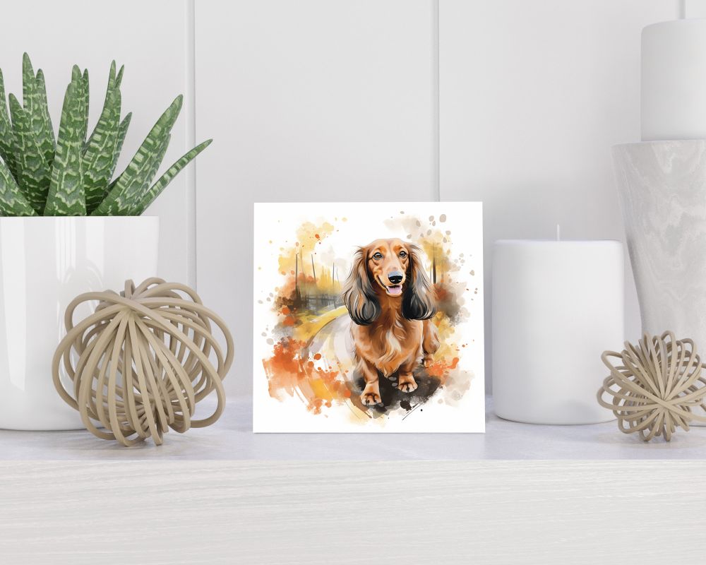 Tegel 15X15 Cm Met Teckel Langhaar Cadeau Decoratie | Tegeltjes Met Tekst | Tegeltjes Met Spreuken | Collega | Oma | Opa | Pensioen | Mama | Papa | Vriend Tegel 15x15 cm Teckel Langhaar
