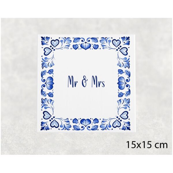 Spreuk tegel 15x15cm Mr & Mrs