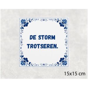 Spreuk tegel 15x15cm De storm trotseren