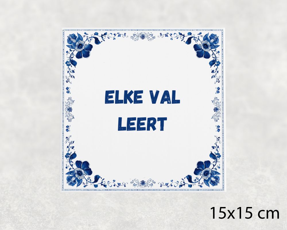 Spreuk Tegel 15X15 Cm Elke Val Leert Spreuk tegel 15x15cm Elke val leert