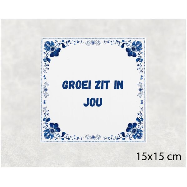 Spreuk tegel 15x15cm Groei zit in jou