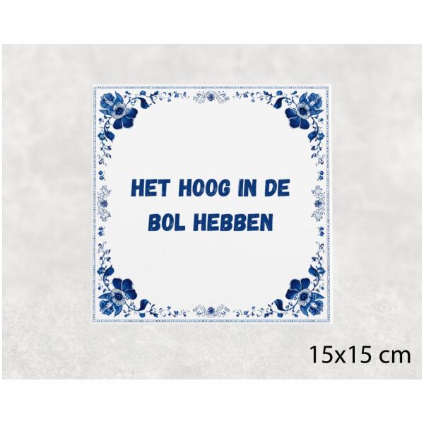 Spreuk tegel 15x15cm Het hoog in de bol hebben