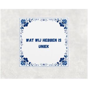 Spreuk tegel 15x15cm Wat wij hebben is uniek