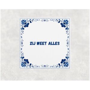 Spreuk tegel 15x15cm Zij weet alles