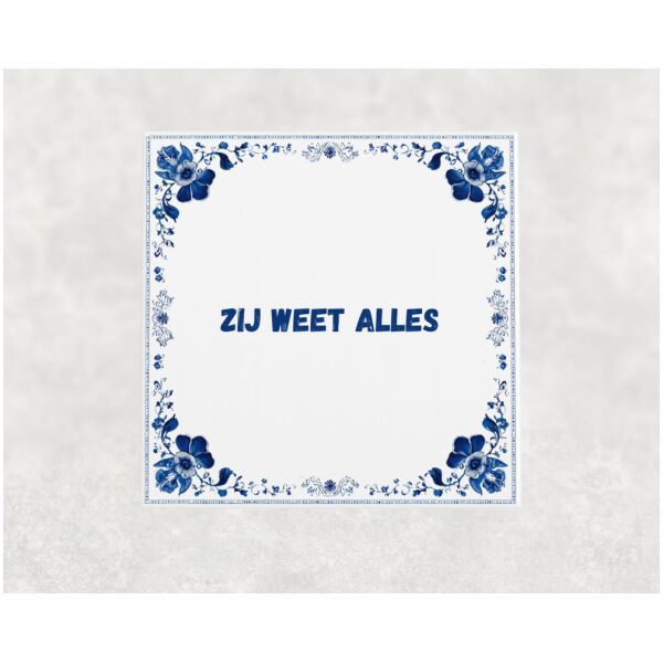 Spreuk Tegel 15X15 Cm Zij Weet Alles Spreuk tegel 15x15cm Zij weet alles