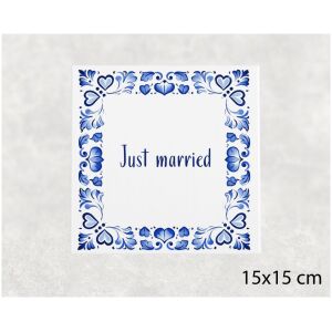 Spreuk tegel 15x15cm Just married