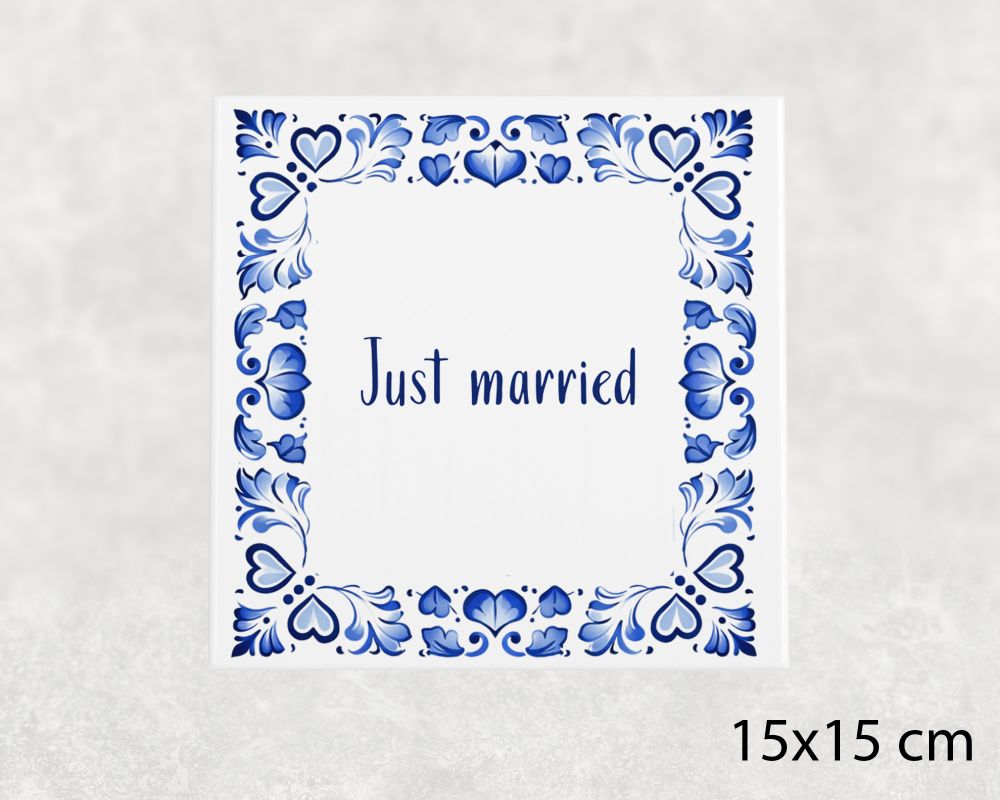 Spreuk Tegel 15X15 Cm Just Married Spreuk tegel 15x15cm Just married